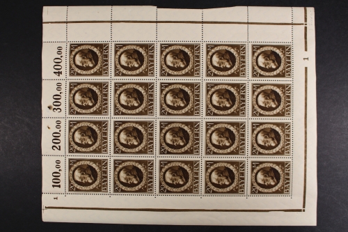 Bayern, MiNr. 109 I A, 20er Bogen, postfrisch, BPP Fotoattest