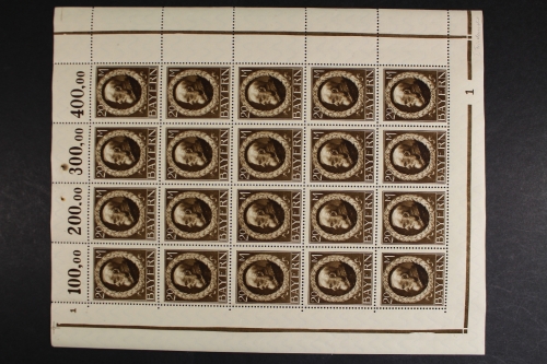 Bayern, MiNr. 109 I A, 20er Bogen, postfrisch, BPP Fotoattest
