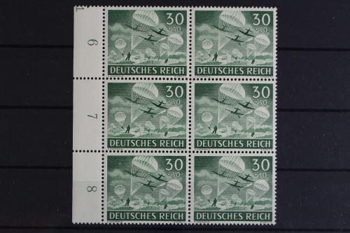 Deut. Reich, MiNr. 840, 6er Block, li. Rand mit DZ 1, postfrisch