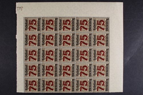 Württemberg, MiNr. 271 X, 25er Bogenteil, unterer Teil, postfrisch