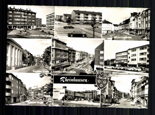 Duisburg-Rheinhausen, 7 Straßenansichten. Alpha Haus und Wappen