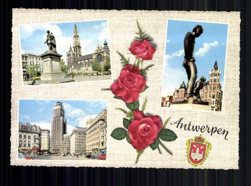 Antwerpen, 3 Ortsansichten, Rosen, Wappen