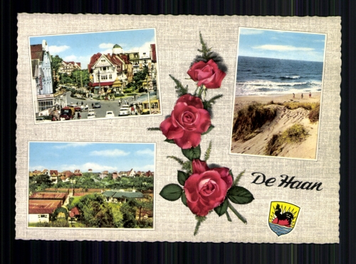 De Haan, 2 Ortsansichten, Strand, Rosen, Wappen