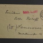 Bethel bei Bielefeld, "Gebühr bezahlt" Stempel auf Brief nach Hannover