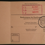 Deutschland (BRD). MiNr. 191 auf Auslandspostanweisung nach Großbritannien