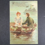 Liebespaar, Kahnfahrt, Karte mit Vers, Prägekarte