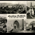 Annaberg-Buchholz/Erzgeb., Teilansicht, Denkmal Adam Riss, Kirche