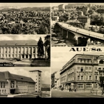 Aue/Sa., Teilansicht, Brücke, Kulturhaus, Oberschule, Hotel Blauer Engel