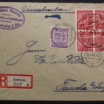 Roßwein, MiNr. 2 + SBZ 6 Pf auf R-Brief nach Taucha, 15.2.46