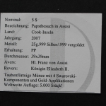 Cook Inseln, 5 Dollar Papstbesuch in Assisi, 2007, Polierte Platte / Proof