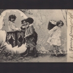 Fröhliche Ostern, 4 Kinder und Ostereier