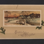 Fröhliches Neujahr, Schäfer mit Herde in Winterlandschaft
