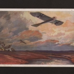 Militärtaube auf Erkundungsflug, Gemälde von Prof. R. Schulze