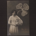Mädchen mit Blumenkorb u. Blütenkleeblatt, Neujahrsgruß