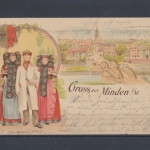 Minden, Ortsansicht, Trachtengruppe, Karte mit Wappen