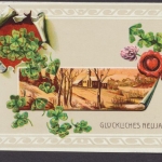 Glückliches Neujahr, Winterlandschaft und Glücksklee