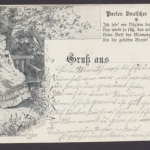 Junge Frau auf einer Parkbank, Karte mit Vers, Perlen Deutscher Poesie
