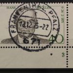 Deutschland (BRD), MiNr. 832, Ecke rechts unten, FN 3, gestempelt