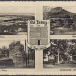 Bad Driburg im Eggegebirge, Blick von u. zur Iburg, Sachsenklause mit Aussichtsturm, Stadtwappen
