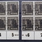 Bizone, MiNr. 36 I, zwei 4er Blöcke, Unterrand m. HAN, postfrisch