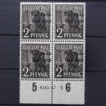 Sowj. Zone, MiNr. 182, 4er Block, U-Rand mit HAN, ungebraucht