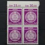 DDR Dienst A, MiNr. 26 x PLF I, 4er Block, Oberrand, postfrisch