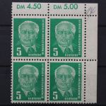 DDR, MiNr. 322, Viererblock, Ecke rehts oben, postfrisch