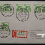 Berlin, MiNr. 815 A, drei waagerechte Paare + Einzelwert auf R-Brief