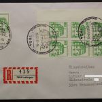 Berlin, MiNr. 615 A, 6er Block, Ecke li. unten + Einzelwert auf R-Brief