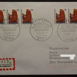 Berlin, MiNr. 874, Dreierstreifen + waagerechtes Paar auf R-Brief