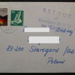 Postkrieg, Deutschland MiNr. 1265, Brief nach Polen und wieder zurück