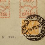 Brasilien, R-Brief 1938 mit Freistempler & Marke nach Flensburg
