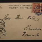 Japan, Vulkan, dekorative Karte 1907 nach Hannover gelaufen