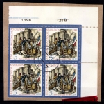 DDR, MiNr. 3258-3260, 4er Blöcke, Ecken rechts oben, Briefstücke