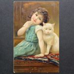 Mädchen mit Katze, Prägekarte
