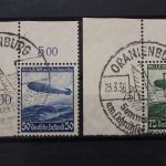 Deutsches Reich, MiNr. 606-607 X, Ecke links oben, gestempelt