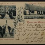 Gurkow in Westpommern, Gasthof z. Ostbahn, Colonialwaren, Denkmal