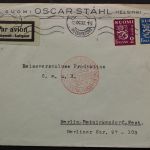 Finnland, Luftpostbeleg 1932 nach Berlin, roter Luftpoststempel
