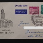 Berlin Privatganzsache, 5 Pf Bauten neben 7 Pf Heuss, Rathaus Spandau