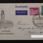 Berlin Privatganzsache, 5 Pf Bauten neben 7 Pf Heuss, Rathaus Spandau