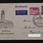 Berlin Privatganzsache, 5 Pf Bauten neben 7 Pf Heuss, Rathaus Spandau
