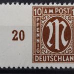Bizone, MiNr. 22Ul, linker Rand, links ungezähnt, Falz