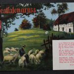 Westfalengruss, Schäfer und Schafherde, Karte mit Wappen und Vers