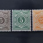 Württemberg, MiNr. 55, 56 + 57, postfrisch