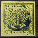 Württemberg, MiNr. 2, gestempelt