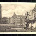 Bremen, Domhof mit Teichmann-Brunnen u. neuem Stadthaus, mit Marken