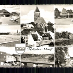 Rheine / Westf., 8 Ansichten u. a. Blick auf St. Dionys, Bahnhof, Wappen