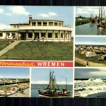 Wremen, Nordseebad, 6 Bilder u. a. Strandhalle mit Strandturm, Schiffe