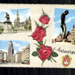Antwerpen, 3 Ortsansichten, Rosen, Wappen