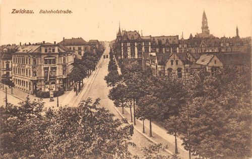 Zwickau i. Sa. Bahnhofstraße, mit Militär-Briefstempel feldpgl1915 198.043